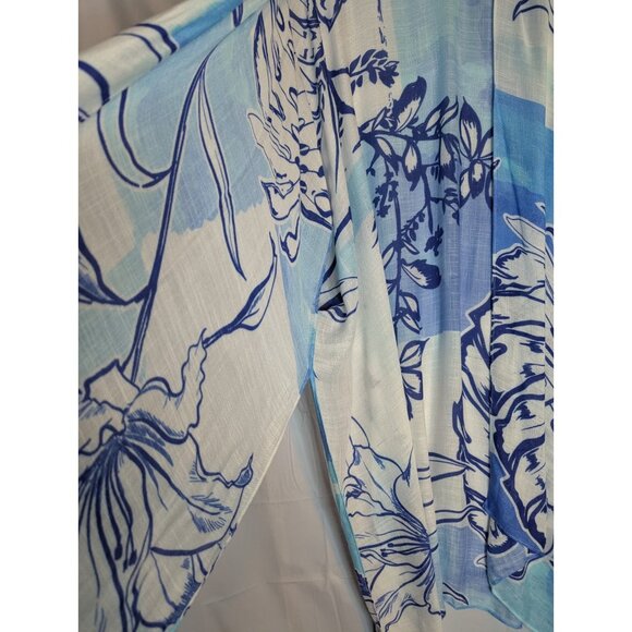 One by Onedder Women's Blue Palm Floral Kimono Cover Up Sz OS Beachy Resort Boho - Picture 5 of 15